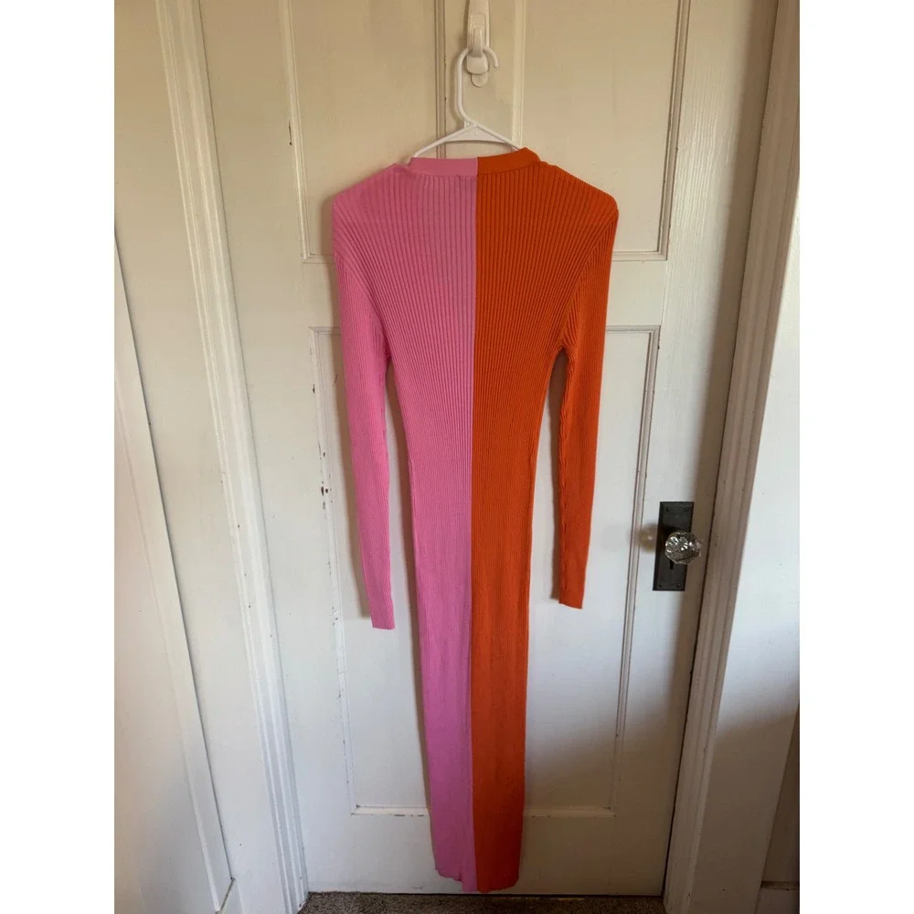 Staud Shoko orange pink colorblock knit midi dress size small - Picture 4 of 7
